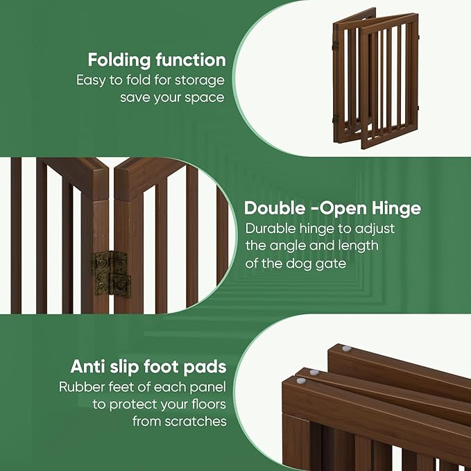 Dog Gate for Doorways, Freestanding Foldable Dog Gate Indoor, Pet Gates for Doorways Bedroom, Puppy Gate with Metal Support Feet, 3 Panels (Rustic tan)