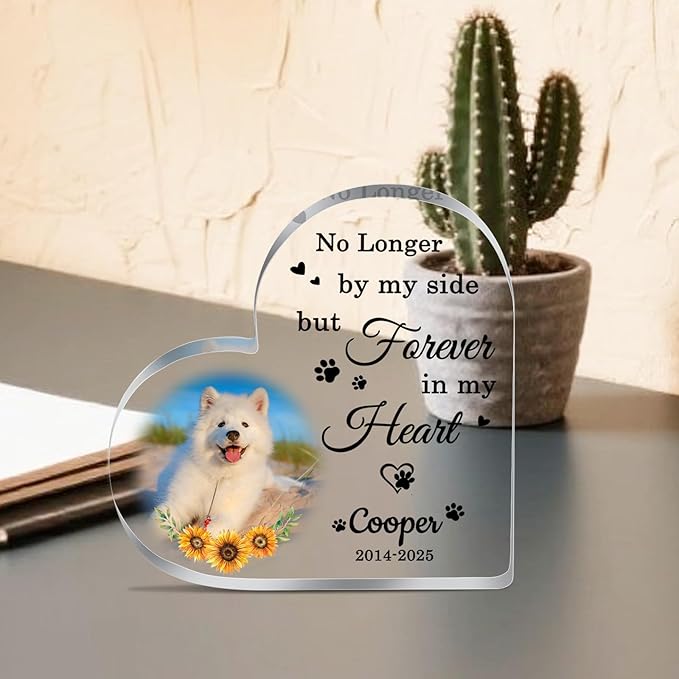 Personalized Pet Memorial Plaque, Dog Memorial Gifts for Loss of Dog, Pet Memorial Gifts for Dogs, Loss of Dog Cat Sympathy Gift, Pet Remembrance Gift, Custom Dogs Heart Shape Acrylic Plaque Keepsakes