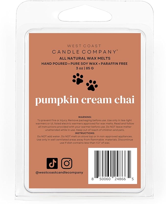 Pet Safe Wax Melts for Dogs | Non Toxic Soy Wax Melts | Natural, Paraffin-Free, Clean Burning | Odor Eliminating Wax Cubes | Pumpkin Cream Chai