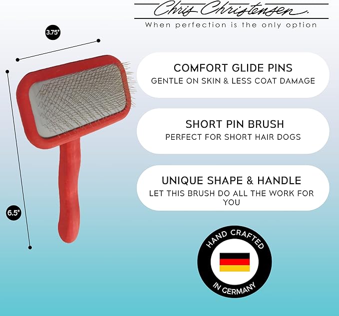 Chris Christensen Mark II Slicker Brush, Groom Like a Professinal, Stainless Steel Pins, Lightweight Beech Wood Body, Ground and Polished Tips, Red Small