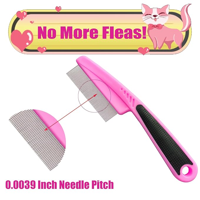 Flea Comb 1Pcs with High Strength Teeth Pet Tear Stain Remover Combs, Pet Dog Cat Grooming Comb Set Effective Float Hair Remover(Pink)