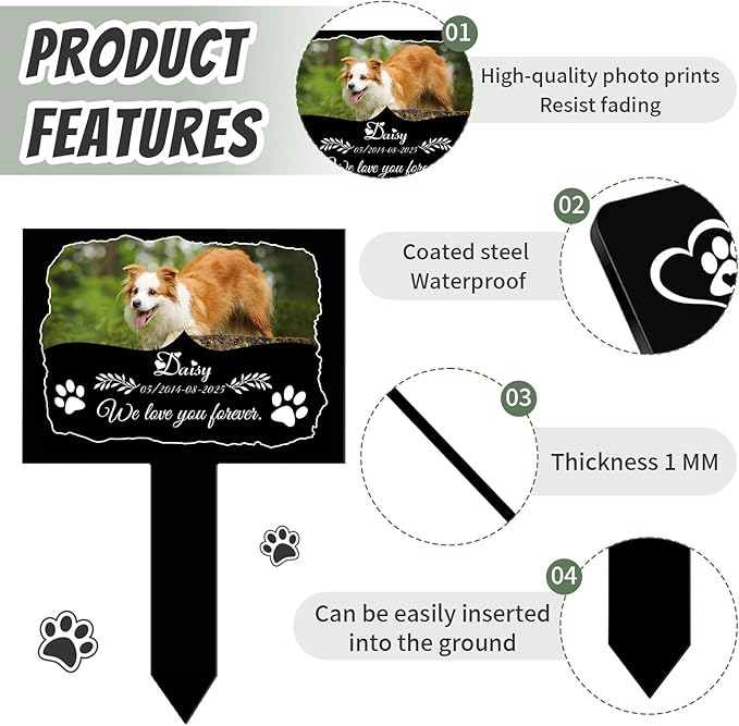 Custom Pet Grave Markers Dog Outdoor, Personalized Pet Grave Marker with Name and Date, Weatherproof Dog Headstone for Graves Outdoor Garden Yard, Pet Tombstones Sympathy Gift for Pet Loss