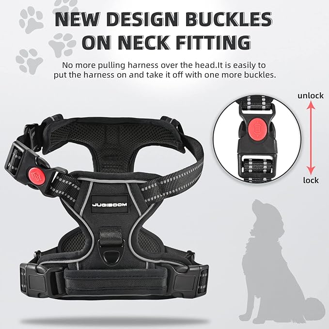 No Pull Dog Harness & Leash - Adjustable Soft Padded Vest, Reflective Oxford Vest with Easy Control Handle for Small & Large Dogs (Black, Small)
