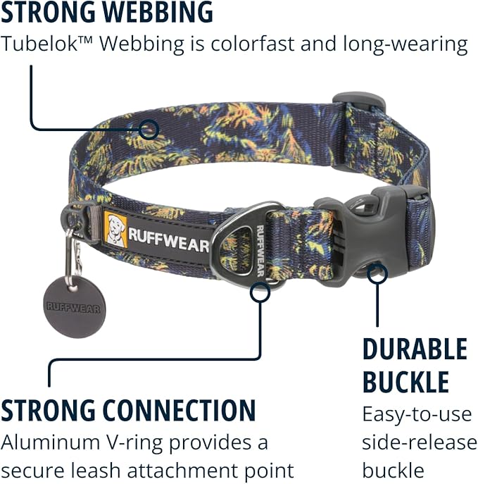 Ruffwear, Front Range Dog Collar, Adjustable Tubelok Webbing, Lightweight, Side Release Buckle, Aluminum V-Ring, Durable for Everyday Use, Moonlight Fade, 14"-20"