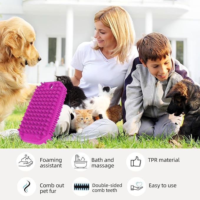 Rose Red 3-in-1 Double Sided Pet Bath Brush Dog Washing Brush Fine Pin Cat Deshedding Brush with Massage Pin Pet Grooming Tool for Dogs and Cats Remove Loose Hair Deep Cleansing