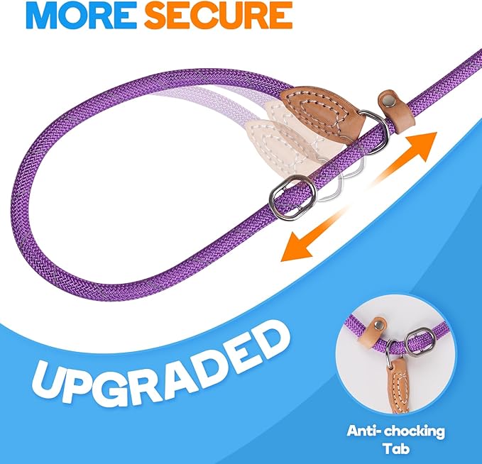 Grand Line Slip Lead Dog Leash - No Pull Training Dog Lead with 5ft Reflective Rope, Durable & Collar-Free for Small, Medium, Large Dogs and Puppies (Purple,S)