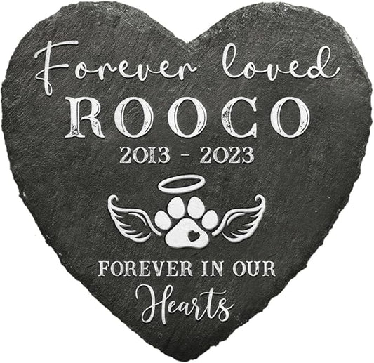 Heart Shaped Pet Memorial Stone - Dog Bereavement Gifts - in Memory of Dog, Cat - Personalized Pet Memorial Stones for Dogs - Dog Memorial Gifts for Loss of Dog - Dog Paw