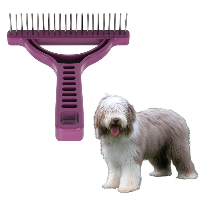 The Untangler Rakes for Grooming and Shedding -silky smooth rotating teeth to easily collect loose hair (Purple, Extra-Long)