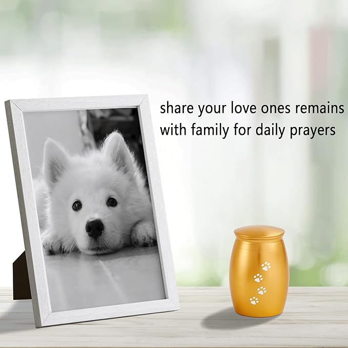 2.67 Inches Small Pet Cremation Urns for Dog Ashes,Tiny Urn for Dog or Cats Ashes,Mini Keepsake with Paw Print(Paw Gold)
