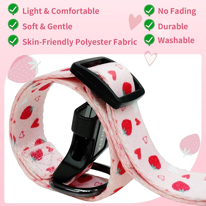 Kazazoo Dog Collar Cute and Soft Nylon Puppy Collar Girl, Adjustable Dog Collars for Small Medium Dogs, Strawberry-M