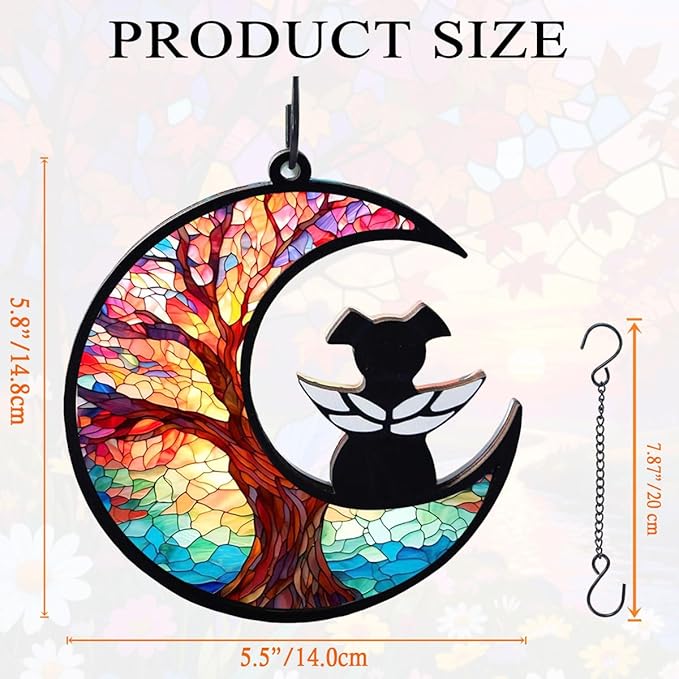 Dog Angel Memorial Suncatcher with Rainbow Bridge Poem Card, Pet Sympathy Gifts for Loss of Dogs and Cats, Life Tree