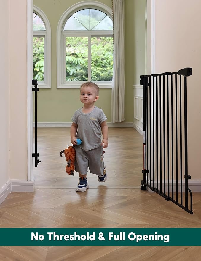 Babelio Removable & No Bottom Bar Baby Gate, 29-43", 36" H Hardware Mounted (Drill Needed)| Wide Walk-Thru| Auto-Close Safety Dog/Pet Gate for Stairs & Doorways (Black)