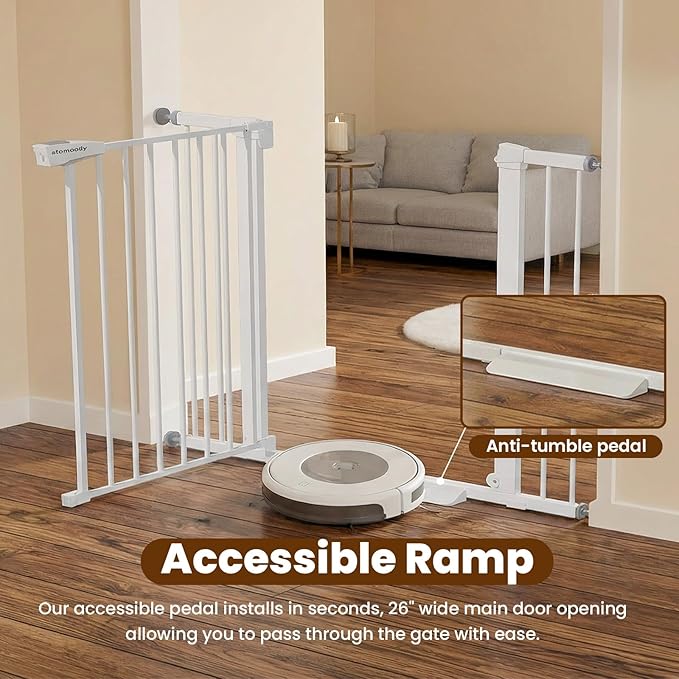 Baby Gate with Door, 26-40" Auto Close Dog Gate Indoor for Stairs Doorways, Easy Install Pressure Mounted Pet Gate, Easy Walk Through Child Safety Gate for The House, White