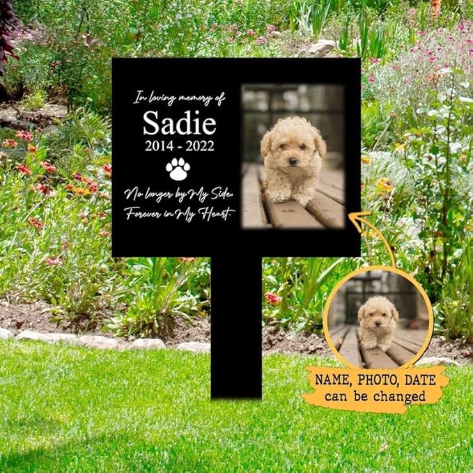 Personalized Dog Memorial Stake Custom Dog Cat Photo No Longer by My Side Metal 12x12 inch Pet Grave Marker Dog Loss Gift Sympathy Gift for Dog Lover (Style 9)