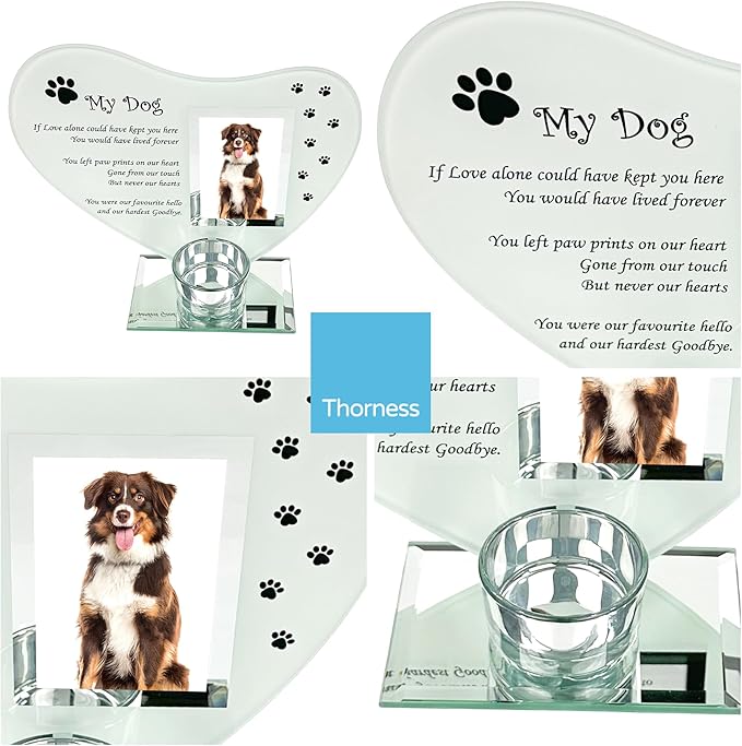 Thorness My Dog - Inspirational Poem, Candle and Photo Holder Glass Memorial Plaque