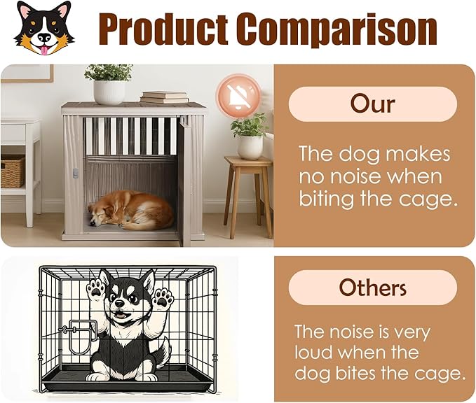 ATMLT Dog Crate Furniture for Medium Dogs, 30" Dog Kennel Indoor with Lockable Latch, Modern Dog Cage End Table, Escape-Proof and Chew-Proof, Durable and Sturdy, Light Brown