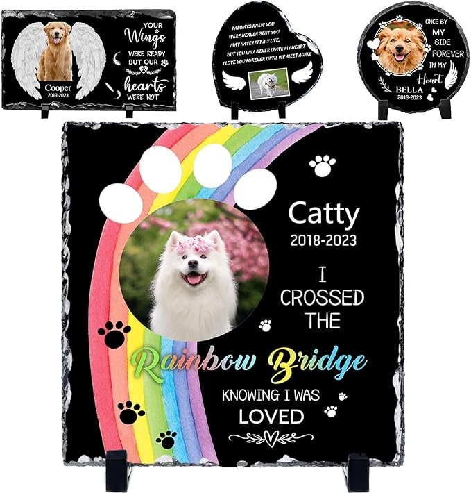 Pet Memorial Stones for Dogs Personalized Photo Rock Slate Square Shape Customized Memorial Stone Gifts for Loss Dog Cat