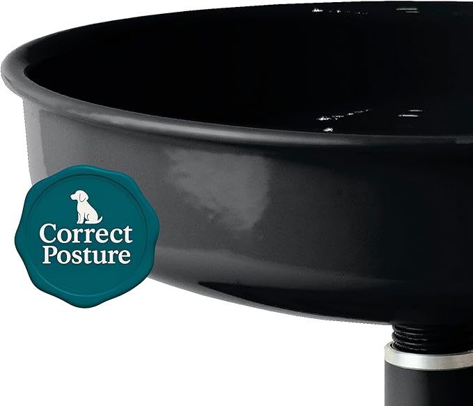 Adjustable Dog Feeder, 18.6 oz – Aluminum Feeding Bowl with Height Adjustment, Promotes Comfortable Feeding Position, Electrostatic Coated Finish, Vida Mansa, (Black)