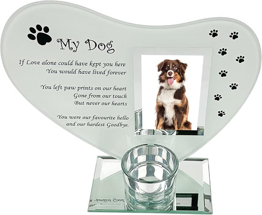 Thorness My Dog - Inspirational Poem, Candle and Photo Holder Glass Memorial Plaque