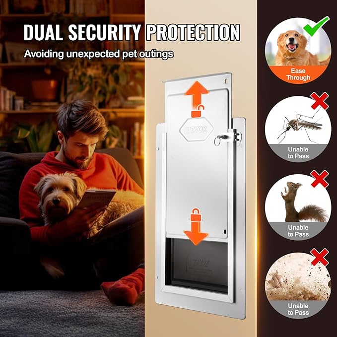 VEVOR 3-Flap Pet Door for Wall, Metal Frame with Lock, Energy-Efficient Insulated Pet Door, Easy to Install in Interior or Exterior Walls, Dog Door for Medium Dogs (White-Medium)