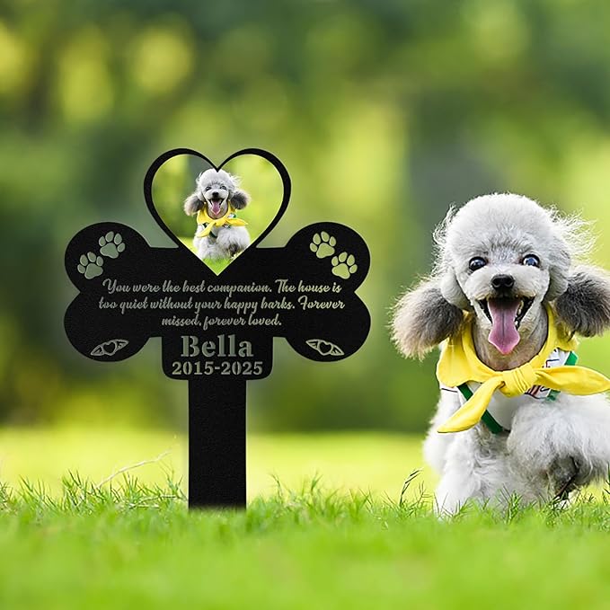 Custom Dog Grave Markers Outdoor, Personalized Pet Grave Marker Dog Memorial with Photo and Name, Outdoor Weatherproof Pet Cemetery Sign, Personalized Dog Memorial Gifts for Loss of Dog