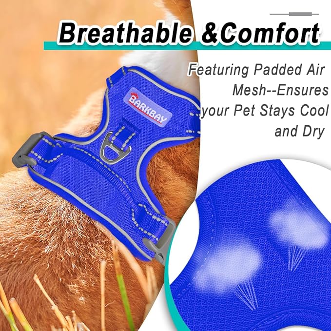 BARKBAY Dog Harness No Pull Mesh for Large Dogs - Adjustable, Reflective, Comfortable, No Choke, Heavy-Duty - Perfect for Outdoor Training, Walking, and Hiking-Strong&Durable- L & Sapphire Blue Mesh