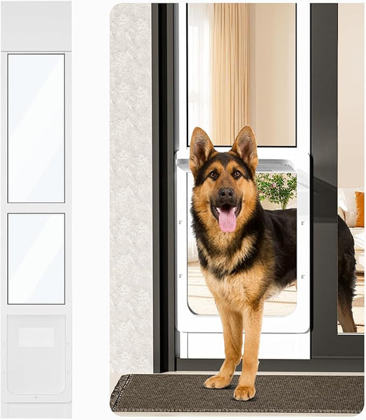 Large Dog Door for Sliding Glass Doors,No-Cut DIY Install Pet Door- Aluminum Frame& Panel & Lock, Adjustable Height 83”-91 1/5”, Suitable for Dogs Up to 105 lbs -White
