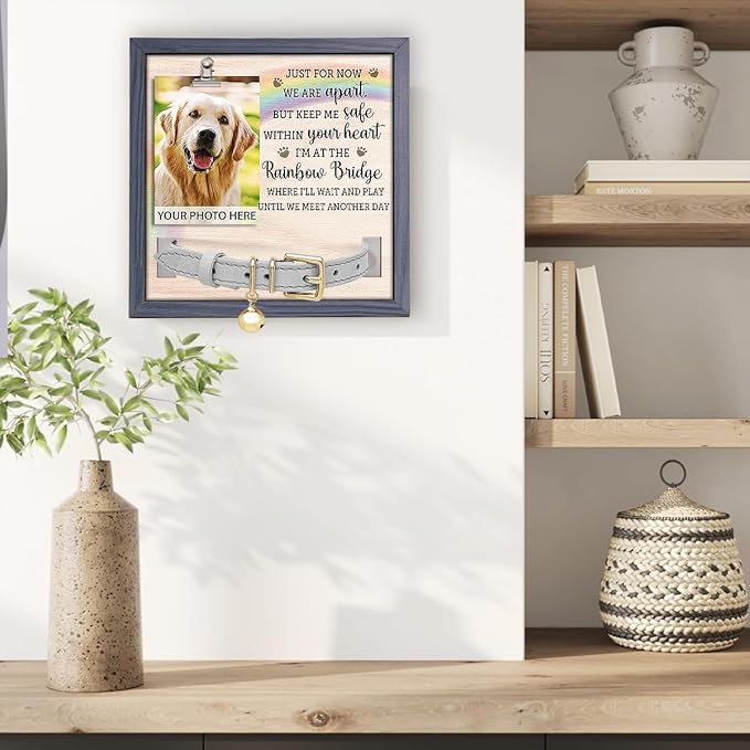 Pawfect House 9x9 Inches Pet Memorial Picture Frame With Collar Holder, Pet Memorial Gifts For Dogs, Loss Of Dog Sympathy Gift, In Loving Memory Rainbow Picture Frame, Dog Bereavement Gifts