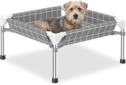 4-Sided Enclosed Elevated Dog Bed - Scratch-Resistant Stainless Steel Frame, Safety Fences to Prevent Falling, Ideal for Puppies & Cats, Indoor & Outdoor Use, Patio/Camping Friendly