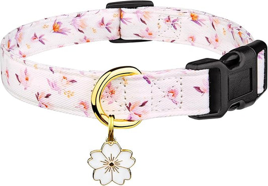 Cotton Handmade Dog Collar Cute and Distinctive Patterns White Flower with Pendant for Girl Boy Dogs Collars M