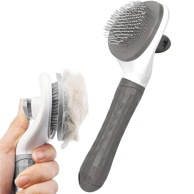 Dog Brush Cat Brush Grooming Comb - Self-Cleaning Slicker Brush with Smooth Handle for Pet Grooming, Shedding Tools, and Massage(grey)