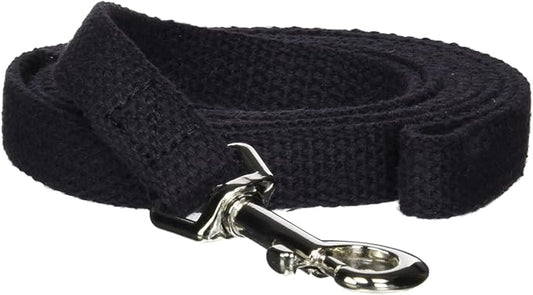 Cotton Dog Training Lead, 6ft, Black, Soft Woven Dog Training Leash for Obedience, Recall, and Control Training
