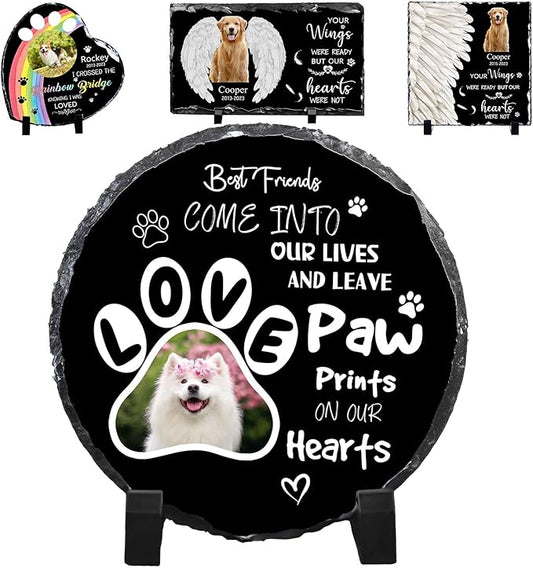 Pet Memorial Stones for Dogs Personalized Photo Rock Slate Round Shape Customized Memorial Stone Gifts for Loss Dog Cat