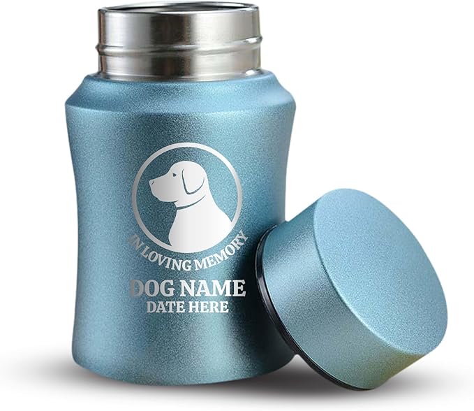 Customized Small Keepsake Urn Personalized Engraved with Pet Name, Date, and Text - 4" Powder Coated Cremation Mini Compact Urn for Dogs Ashes | 5–10 Lbs Capacity | Powder Blue, Labrador Silhouette