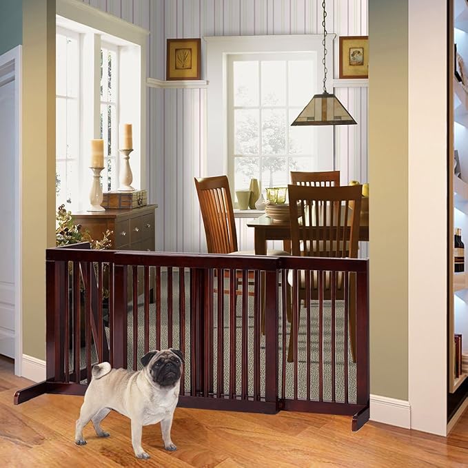 Giantex Expandable Wood Dog Gate, 28''-80'' Adjustable Freestanding Safety Gate, Step Over Fence for Small to Medium Sized Pets, Indoor House Doorway Stairs Extra Wide Fence