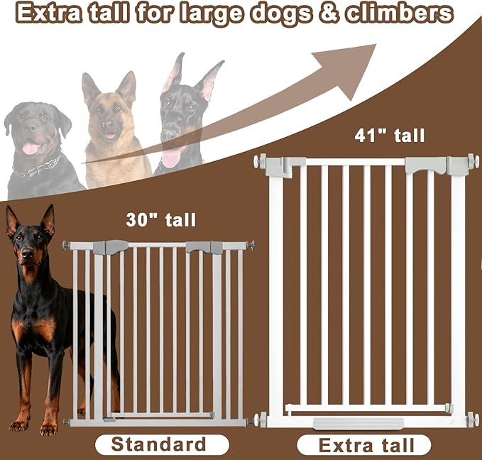 41'' Extra Tall Pet Gate for Large Dogs 54.7-63.0'' Wide Indoor No Jumping Over, Heavy Duty Puppy Baby Gate for Doorways, Pressure Mounted Metal Gate for Child Toddler (White)