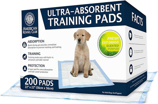 American Kennel Club Scented Puppy Training Pads with Ultra Absorbent Quick Dry Gel – 22 x 22 Pee Pads for Dogs - Grass Scented - 200 Count