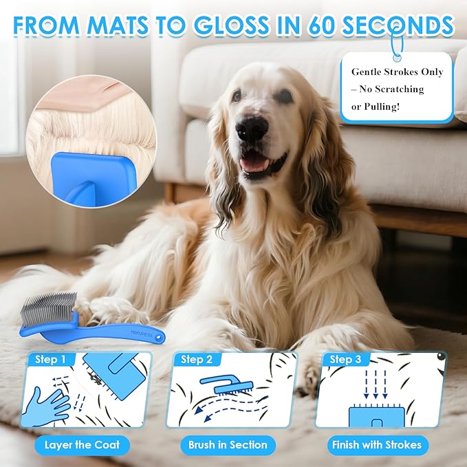 Large Slicker Brush for Dogs,Doodle Brush for Poodles, Goldendoodles, Labradoodle, Extra Long Pins for Detangling Matted Fur & Removing Tangle, Dog Grooming Kit with Wooden Handle. Blue