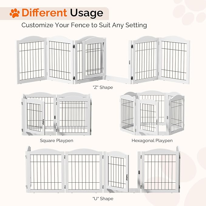 VINGLI Freestanding Dog Gate with Door, Pet Gate with Walk Through Door, Foldable Pet Safety Fence for Stairs Doorways Fireplace (24" H - 6 Panels)