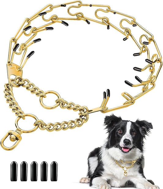 Stainless Steel Dog Pinch Collar - Gold Prong Martingale Collar, Adjustable Size for Medium & Large Dogs (XL, Gold)