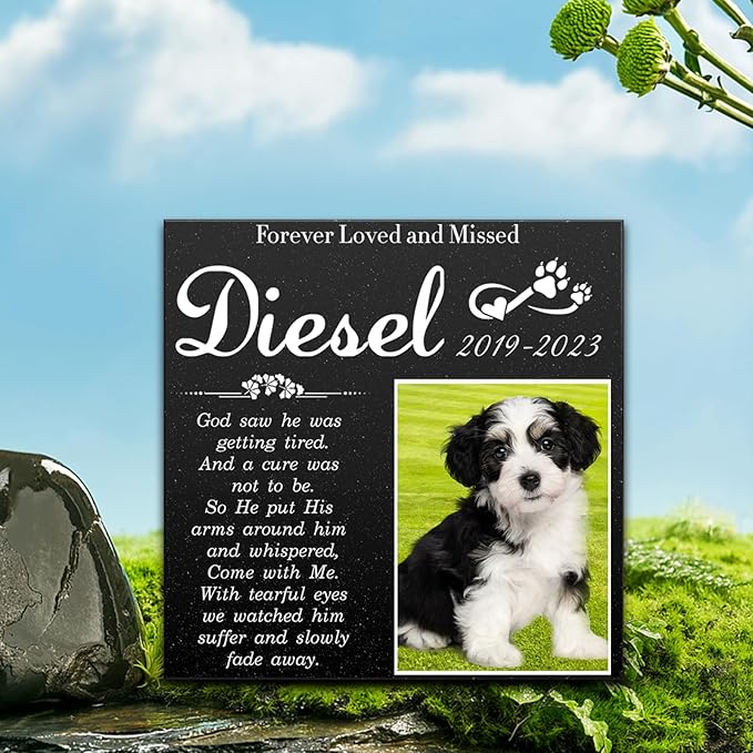 ADFSTONE 6" Pet Memorial Stones Personalized Dog Remembrance Gifts, Customized Cat Picture Grieving Plaque, DIY Gravestone, Custom Sympathy Photo Gift, Animal Grave Markers, Little Tombstones
