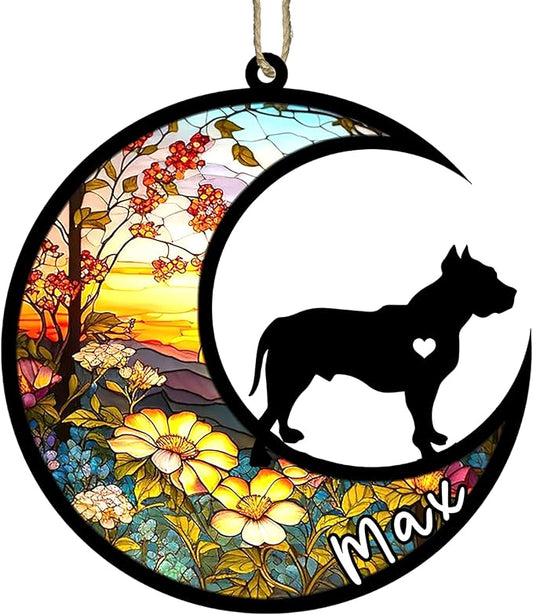 Personalized Dog Memorial, Custom Name Pit Bull Dog Christmas Ornament with Name, Custom Breeds, Pet Loss Light Catcher, Gifts for Lovers Loss of Pet Sympathy on Mothers Day Christmas