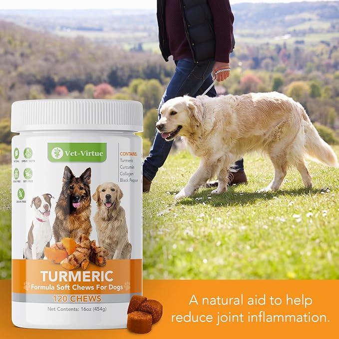 Turmeric for Dogs Anti Inflammatory Pain Relief | Organic Curcumin Dog Supplement with Collagen & Bioprene, Anti Inflammatory for Dogs, Supports Hips, Joints & Mobility | 120 Count