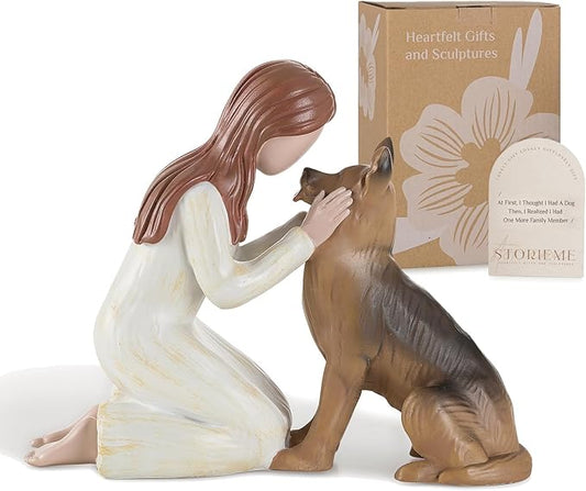 German Shepherd Gifts for Women: Pet Loss Sympathy Bereavement Remembrance Memorial Gift Angel of Friendship Black Dog Figurines for Dogs Lovers (5.4" x 4.3")