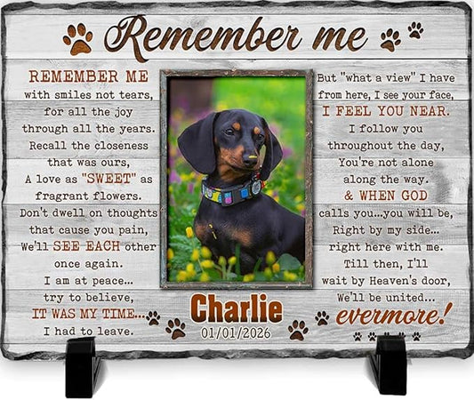 Personalized Dog Memorial Stone Plaque - Remember Me, Sympathy Gift for Pet Lovers, Changing Colorful Background to Paint Loving Memory, Ideal Cat Mom Gifts