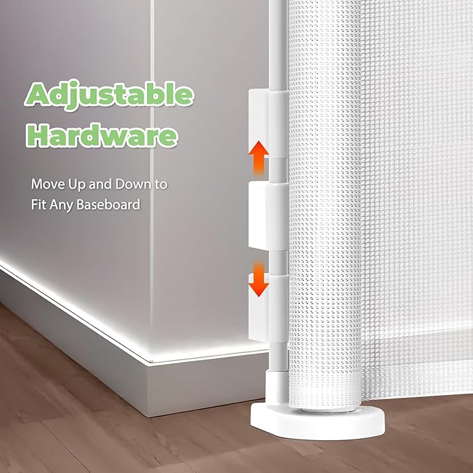 Reinforced 155 Inch Extra Wide Retractable Baby Gate with Reinforced Rods, 13 Feet Wide Retractable Dog Gate – Prevents Crawling Under, Extra Long Baby Gate Retractable Fence Outdoor Garage Gate/White