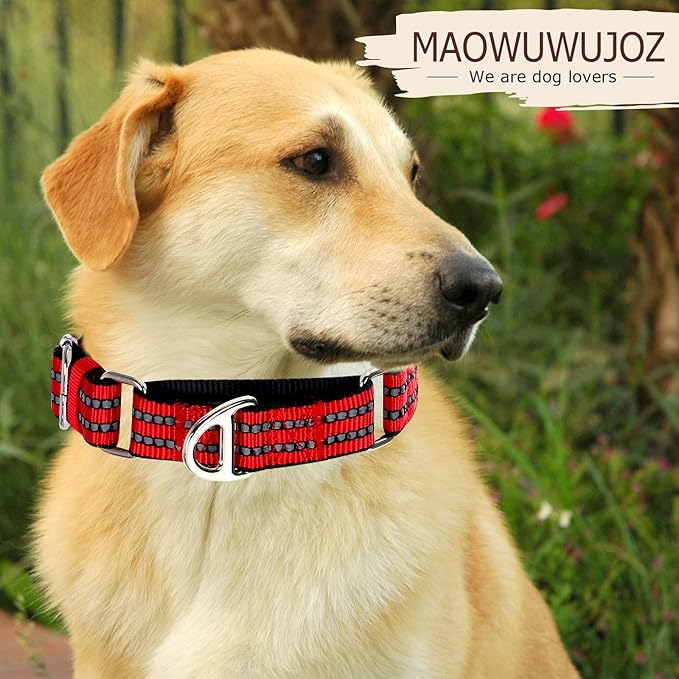 Martingale Collar for Medium Dogs with No Buckle Adjustable Reflective Nylon Padded Comfort Safe Dog Collar for Training,Nighttime Walking & Overexcited Pulling Control Dogs,Red M
