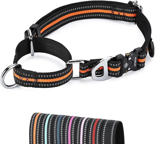 Martingale Dog Collar Reflective Nylon Soft Cushion with Alloy Buckle Dog Collar Martingale Small Medium and Large Dogs (Medium, Orange)