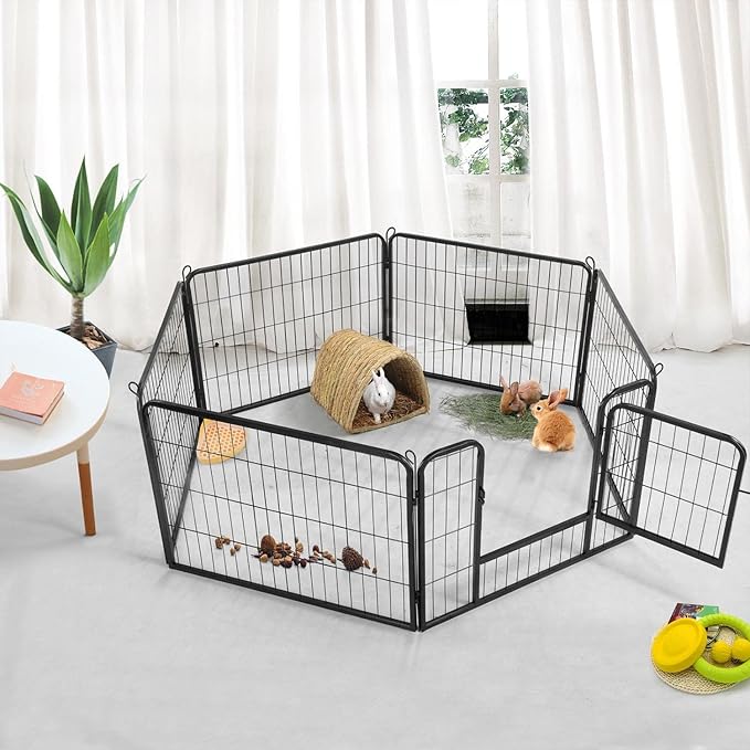 Yaheetech Wide Panel Dog Playpen, 6 Panels 24 inch High Pet Pen with Gate, Portable Indoor Outdoor Fence for Small/Medium Breed Dogs