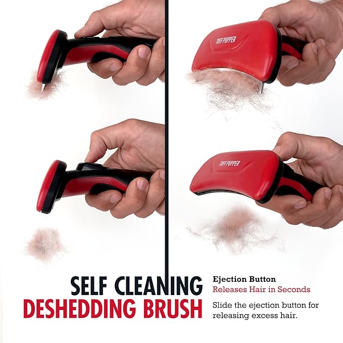 Tuff Pupper Self Cleaning Slicker Brush For Dogs & Cats | One Button Auto Clean | Ultimate Pet Brush for Removing Loose Fur | Reduces Shedding by up to 95% | Deshedding Tool for Poodles & Curly Hair